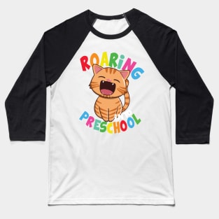 Roaring Into Preschool - Kawaii Cat Baseball T-Shirt